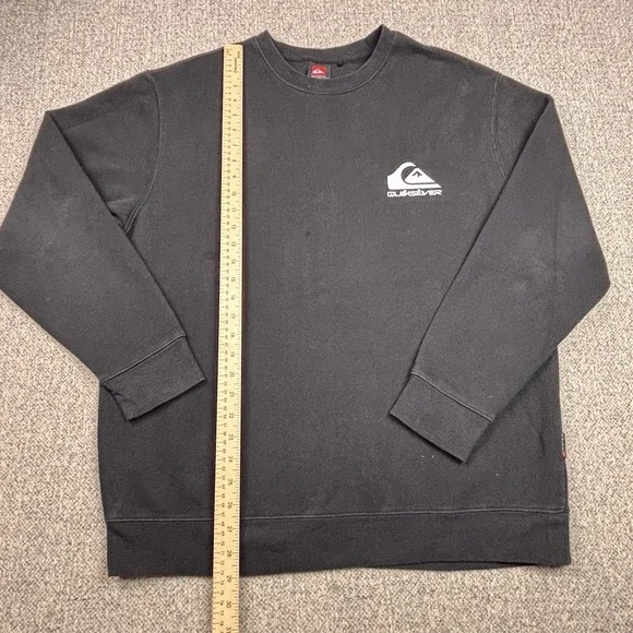 Y2K  Quiksilver Silver Crewneck Sweater Mens L Black Sweatshirt Classic Fit - Picture 5 of 8